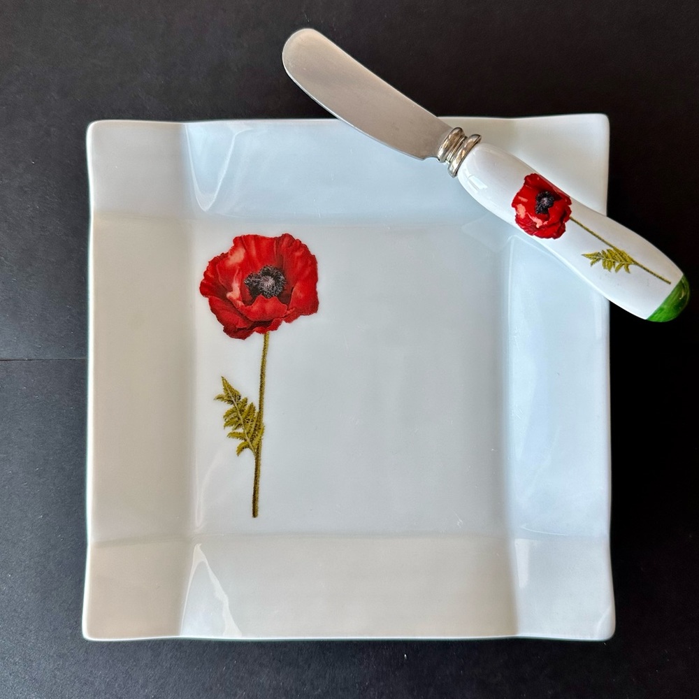 Red Poppy Porcelain 6” plate with spreader